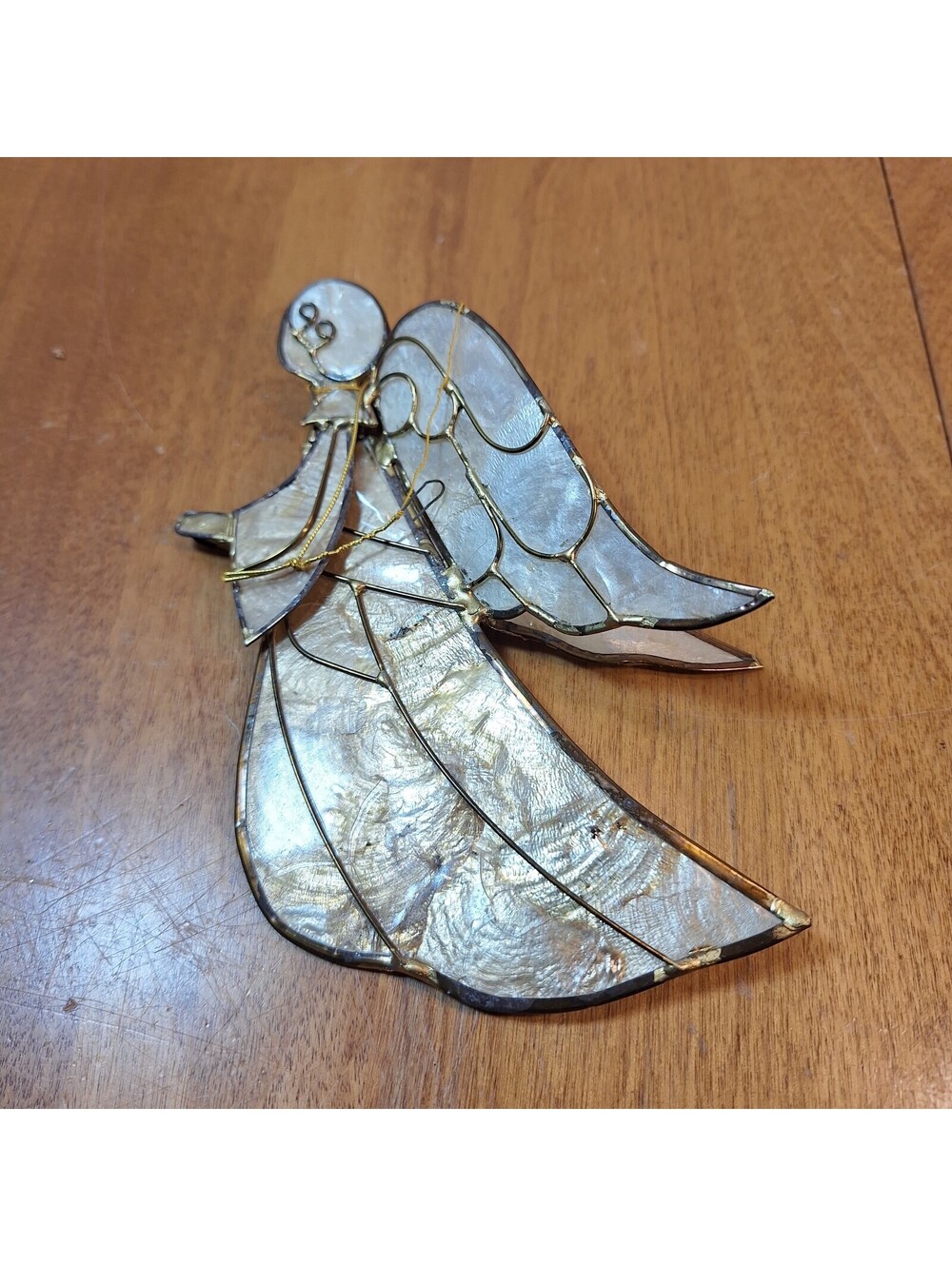 Vintage Capiz Shell Angel Christmas Ornament 6.5”L X 4.5"W